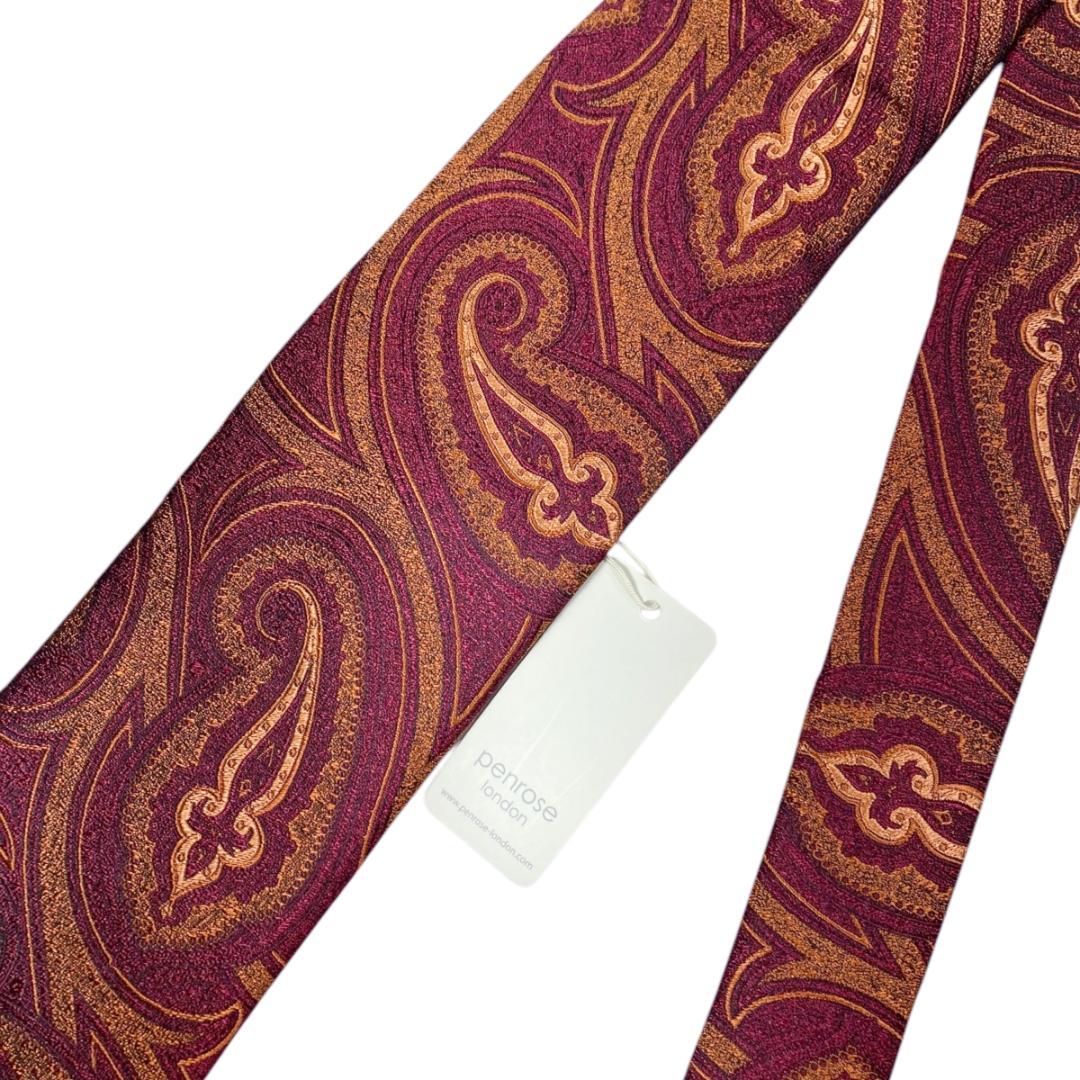 英国製・Penroseペンローズ シルクネクタイ ビッグペイズリー 117暗い赤