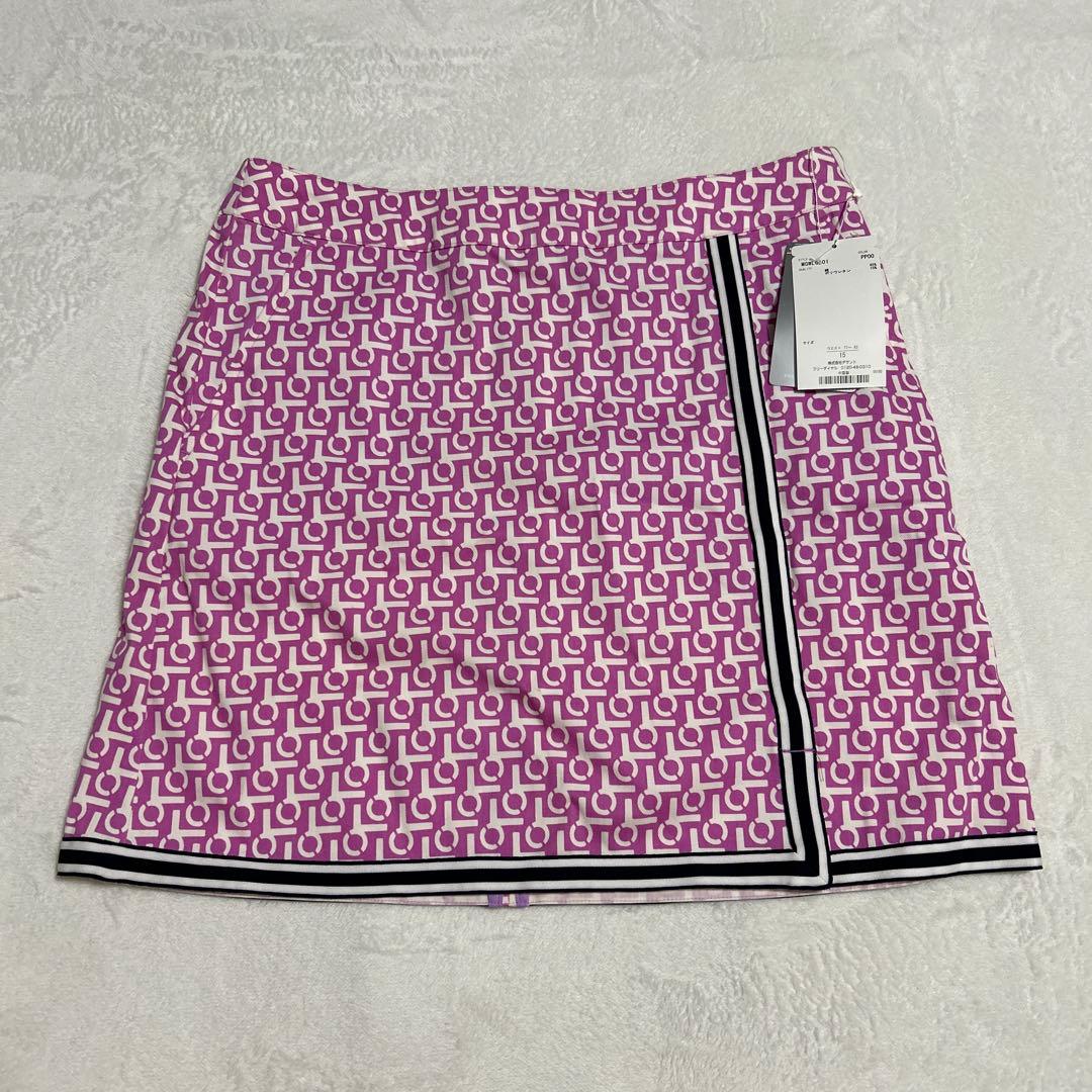 新品 Munsingwear ゴルフスカート モノグラム柄 パープル×ホワイト