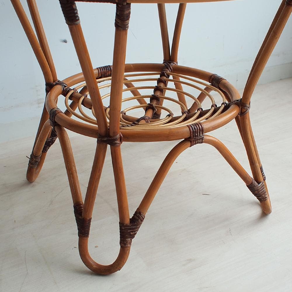 70's ラタンのコーヒーテーブル ビンテージ ガラス天板 ZR24001