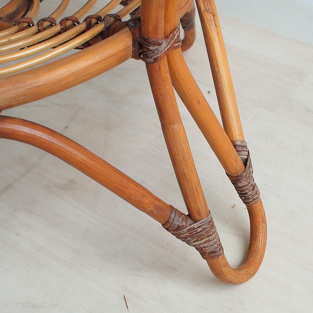 70's ラタンのコーヒーテーブル ビンテージ ガラス天板 ZR24001