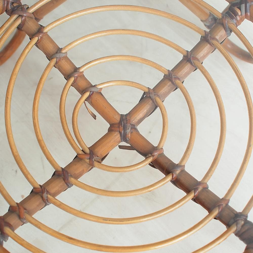 70's ラタンのコーヒーテーブル ビンテージ ガラス天板 ZR24001