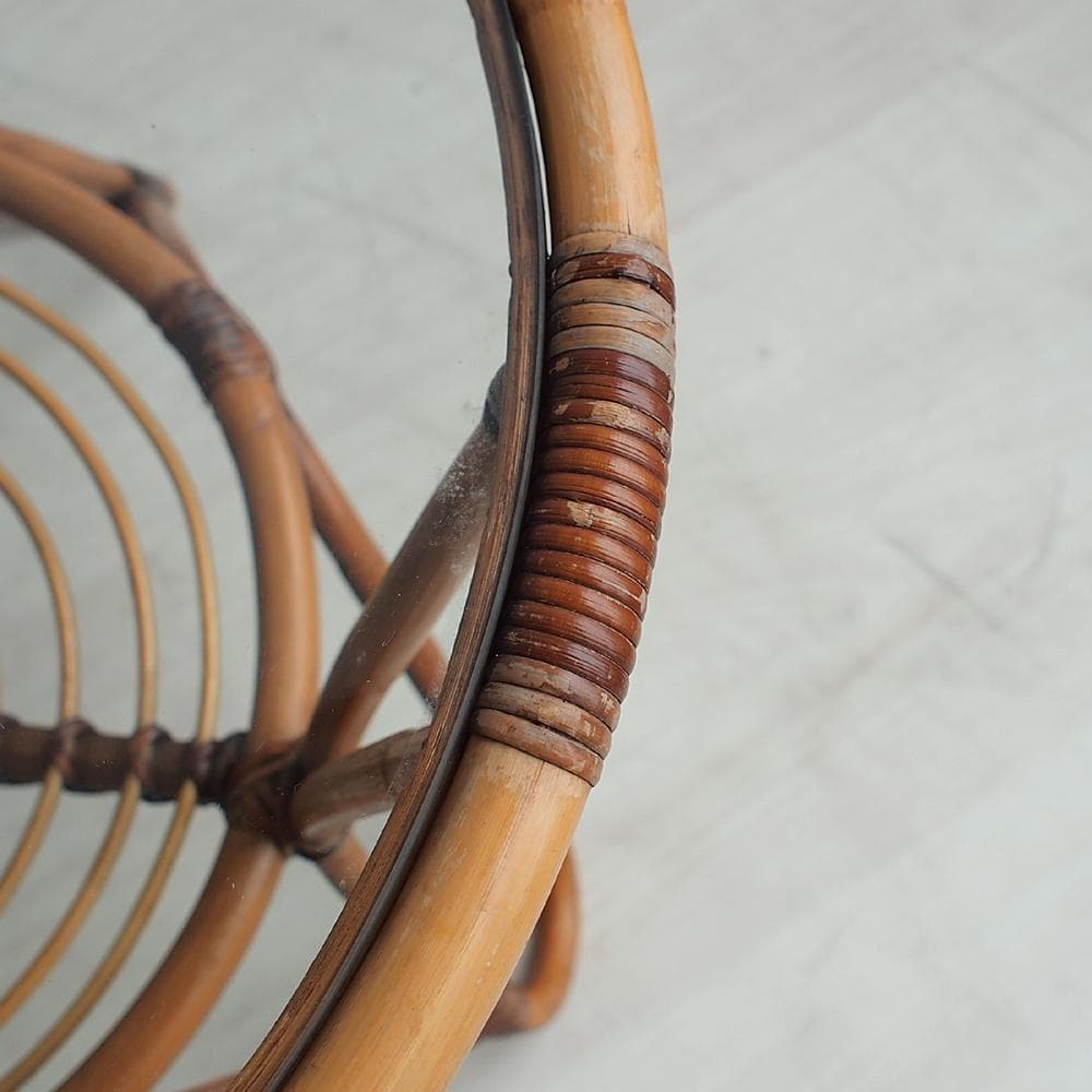 70's ラタンのコーヒーテーブル ビンテージ ガラス天板 ZR24001