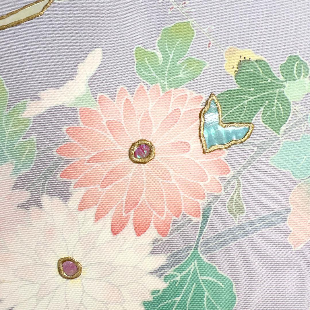 作家もの　名古屋帯　螺鈿細工　京加賀友禅　塩瀬　花　着物　122b d ms