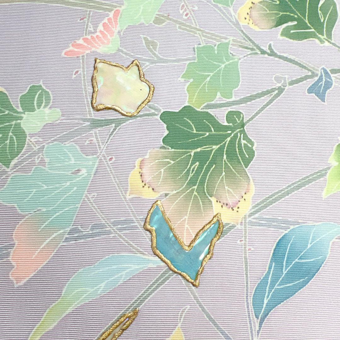 作家もの　名古屋帯　螺鈿細工　京加賀友禅　塩瀬　花　着物　122b d ms