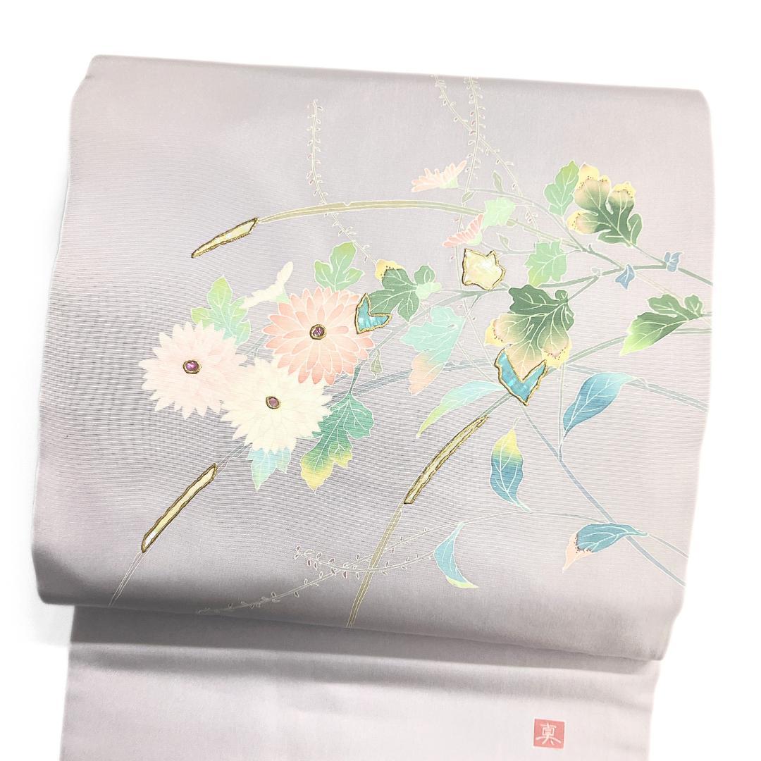 作家もの　名古屋帯　螺鈿細工　京加賀友禅　塩瀬　花　着物　122b d ms