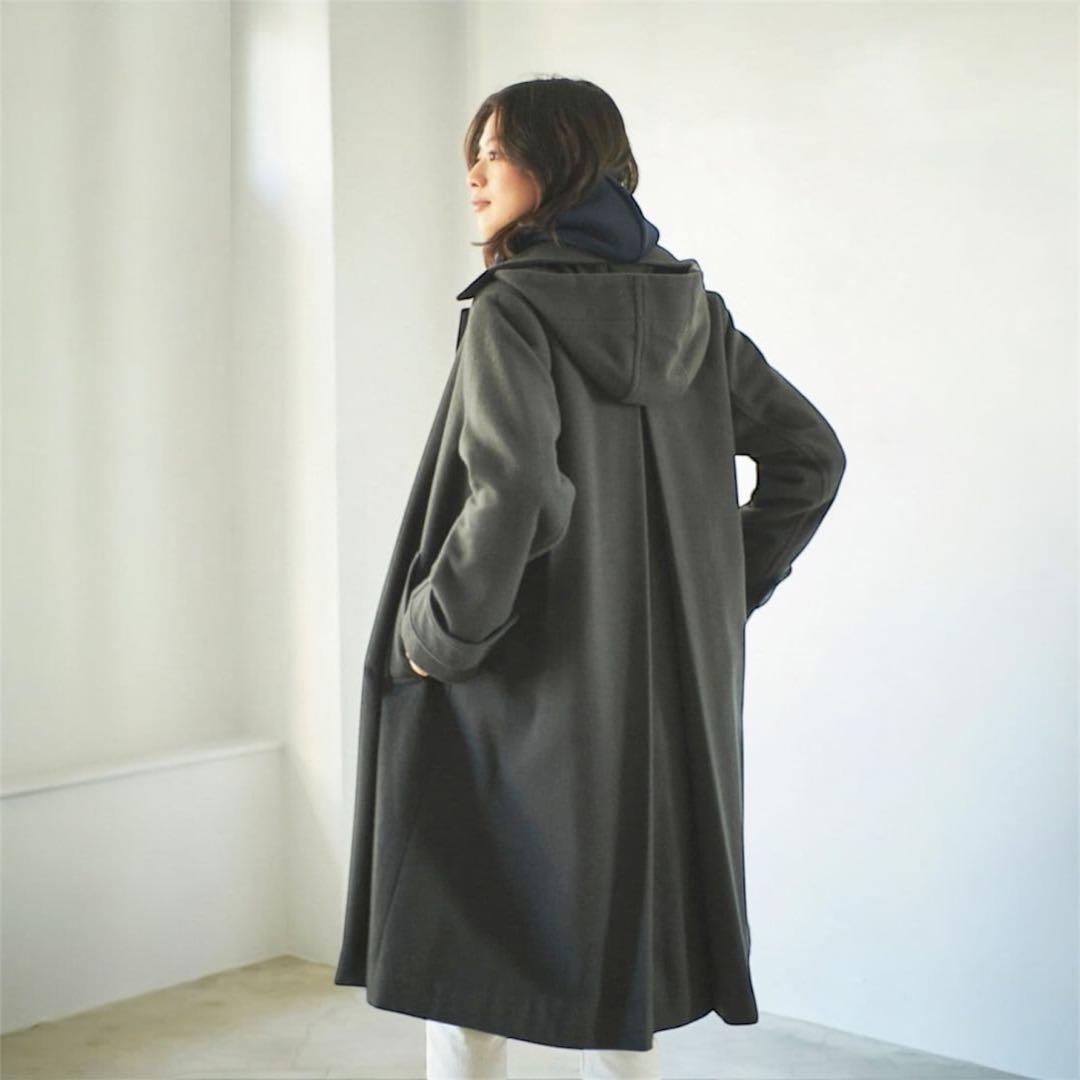 ルーニィ　LOUNIE フード付ステンカラーコート　チャコール