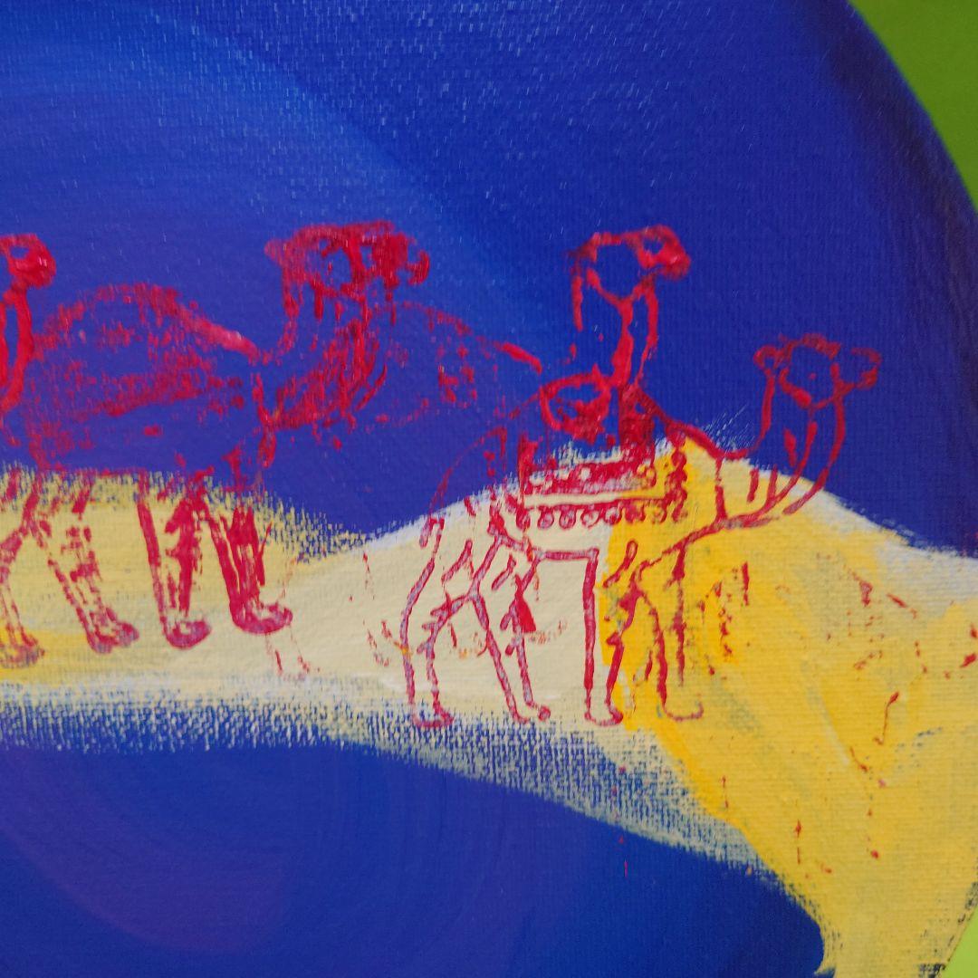 ラクダのアクリル画 円形 30cm