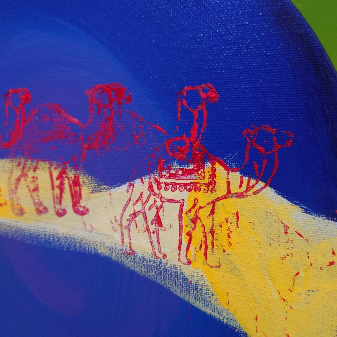 ラクダのアクリル画 円形 30cm