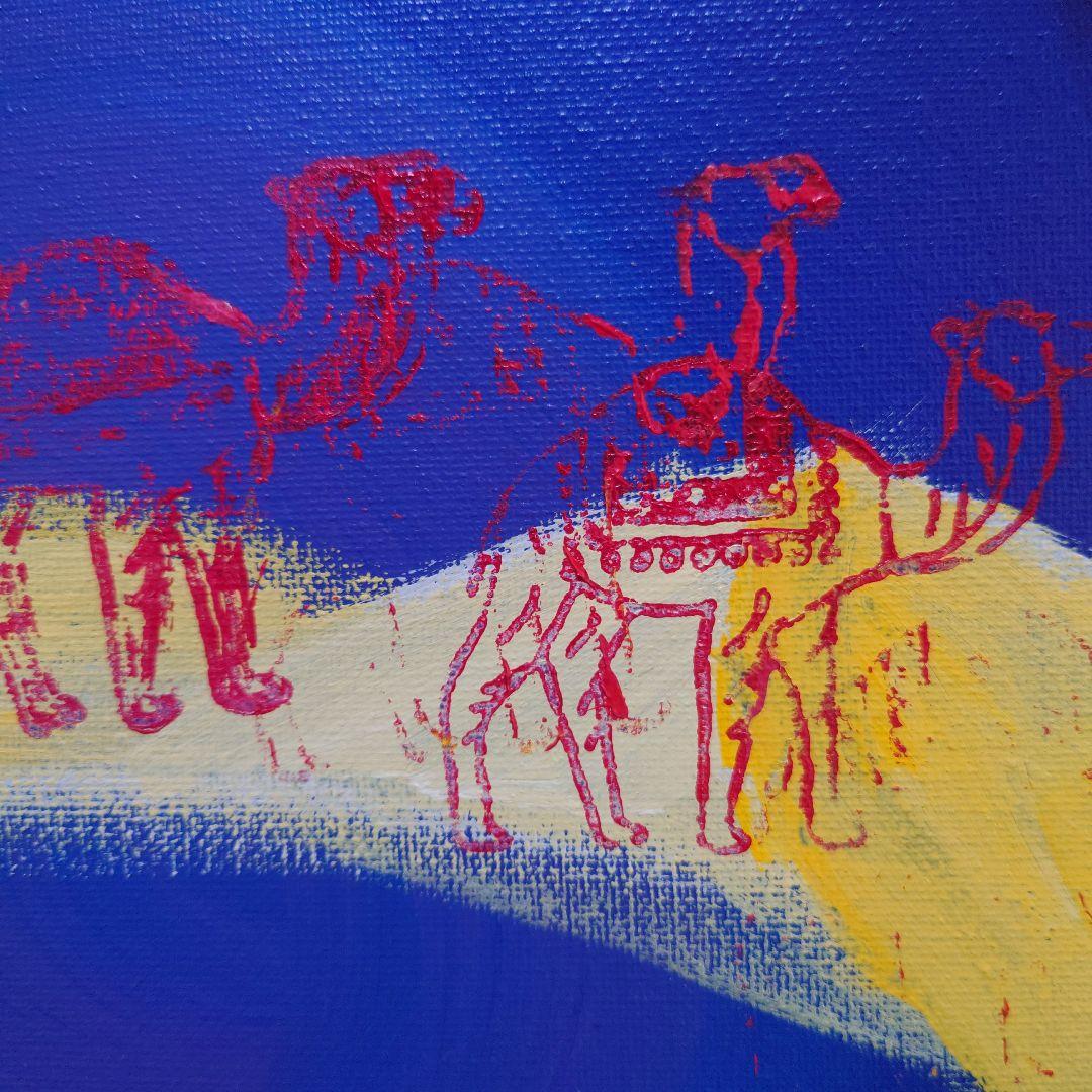 ラクダのアクリル画 円形 30cm