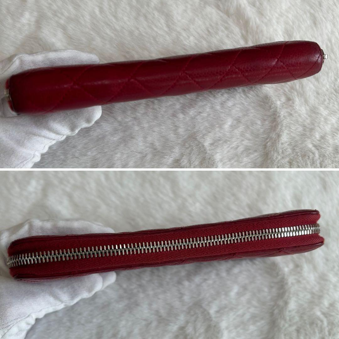 シャネル️　マトラッセ　ラウンドジップ 　ラムスキン　長財布 　レッド　ココマーク