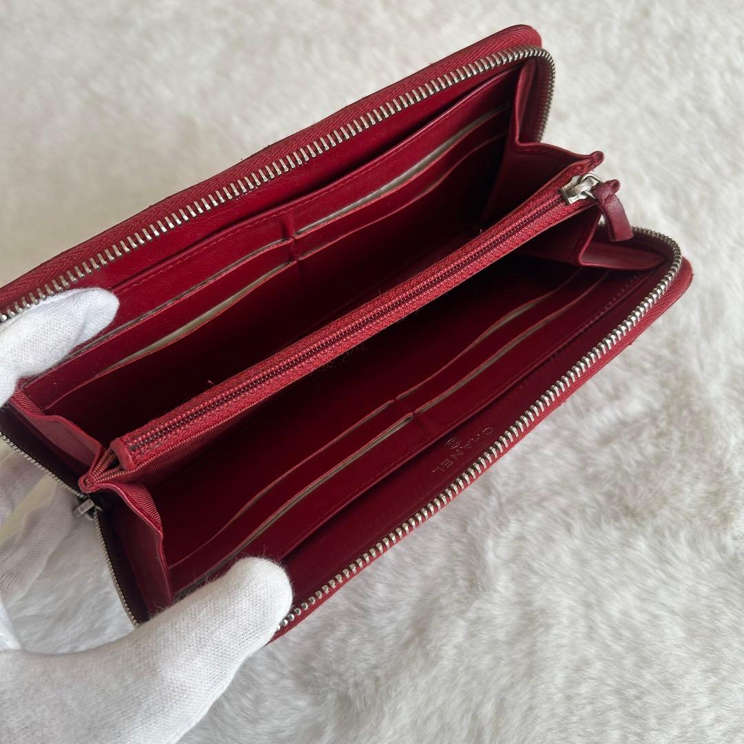 シャネル️　マトラッセ　ラウンドジップ 　ラムスキン　長財布 　レッド　ココマーク