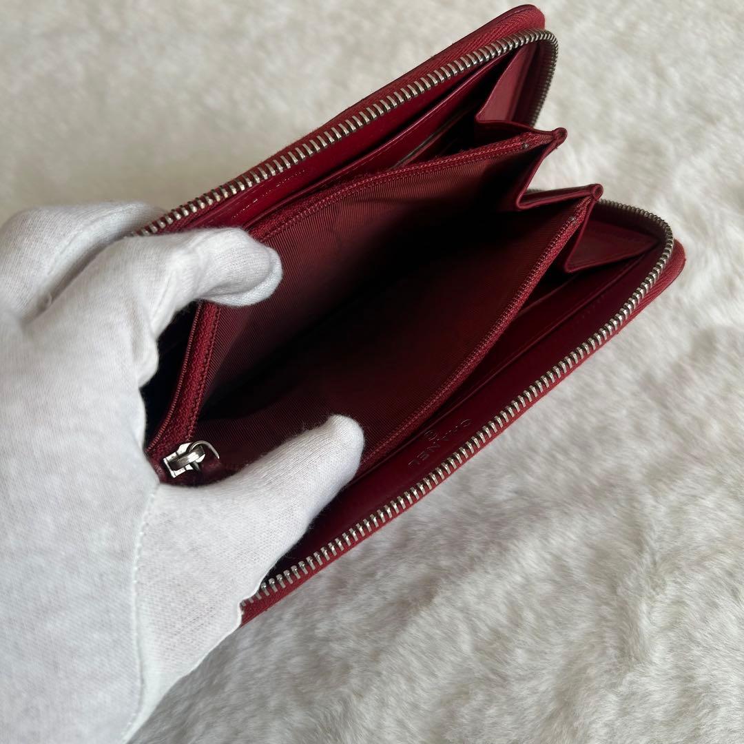 シャネル️　マトラッセ　ラウンドジップ 　ラムスキン　長財布 　レッド　ココマーク