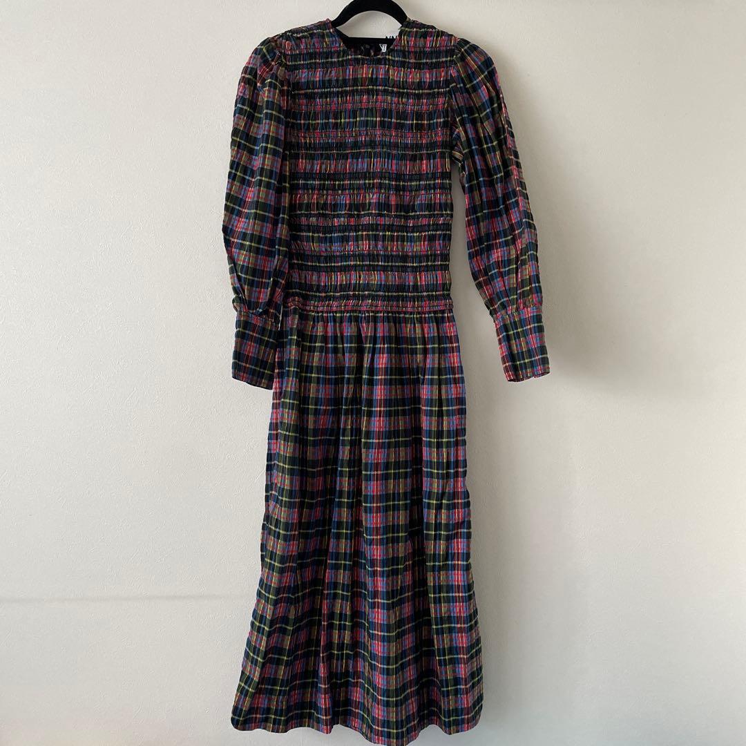 美品　GANNI チェック柄　シアサッカーワンピース