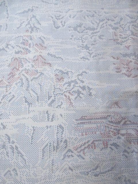 新古品！白大島紬＊７マルキ＊本場大島紬＊楼閣山水＊着物＊１６４ｃｍ＊裄６７