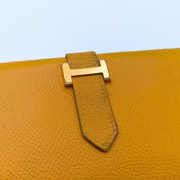 エルメス ベアン 長財布 イエロー 二つ折り H金具 レザー　0057