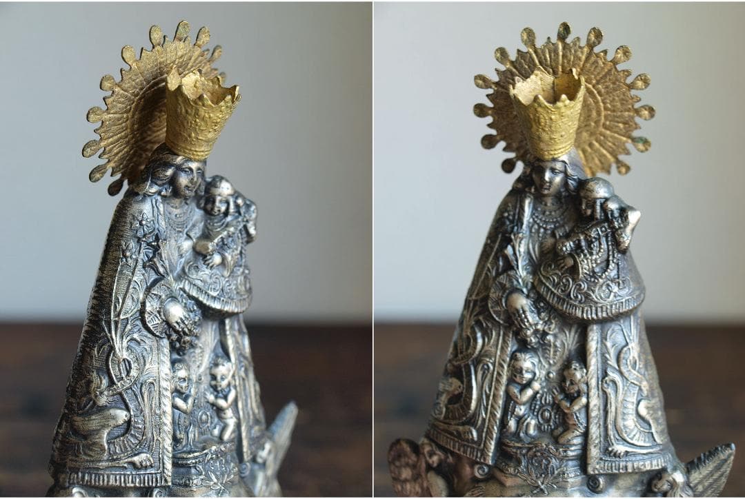 無力の聖母 聖母マリア幼子イエス像 洋銀 スペイン 宗教装飾/K131