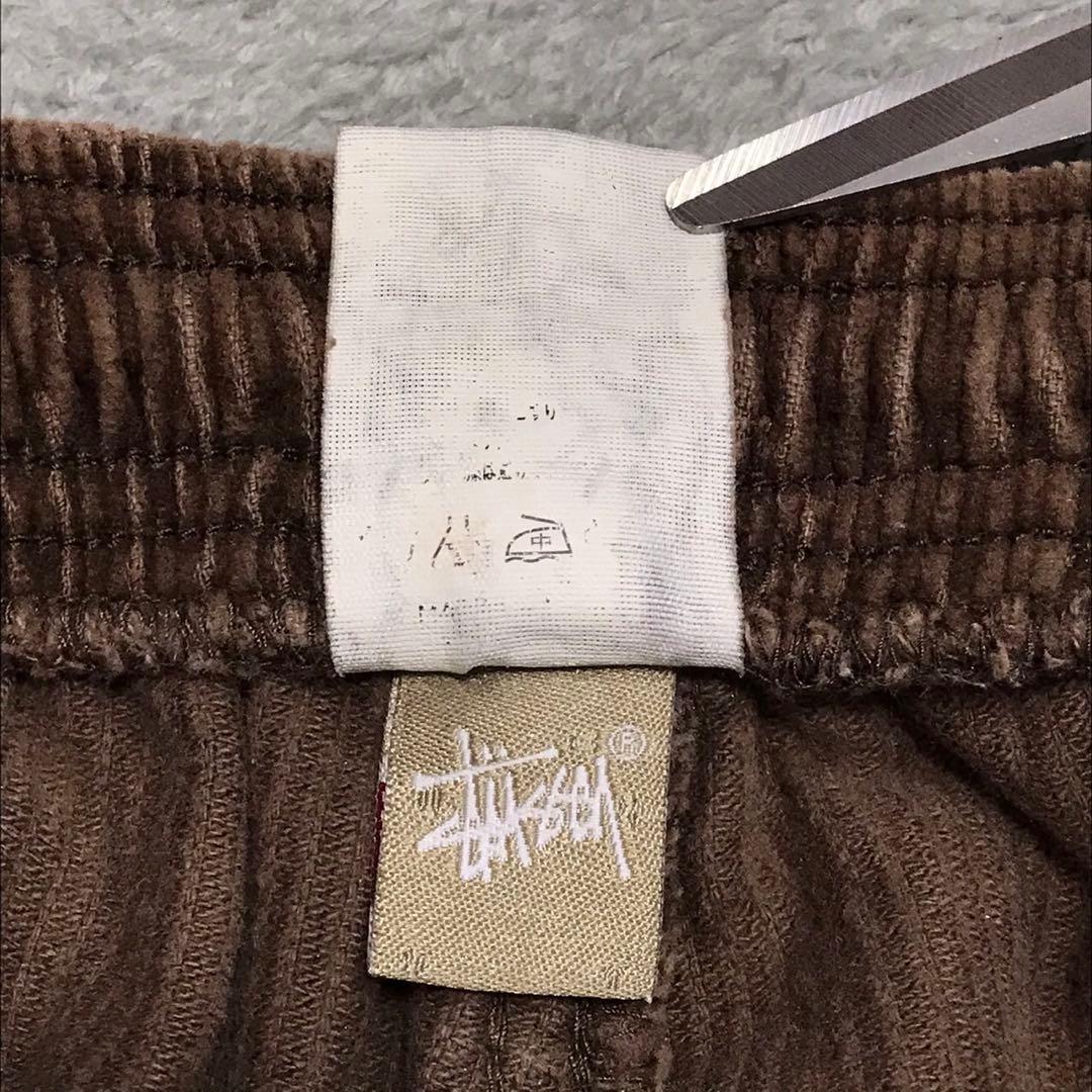STUSSY ステューシー　コーデュロイビーチパンツ　ピスネームロゴ　ブラウン