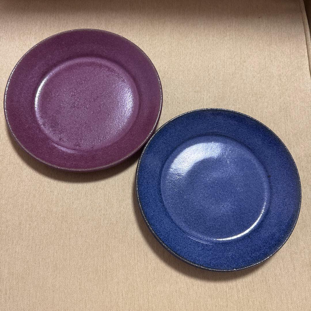 未使用　小澤基晴　7寸　リム皿　深皿　ゆかり　すみれ2枚セット