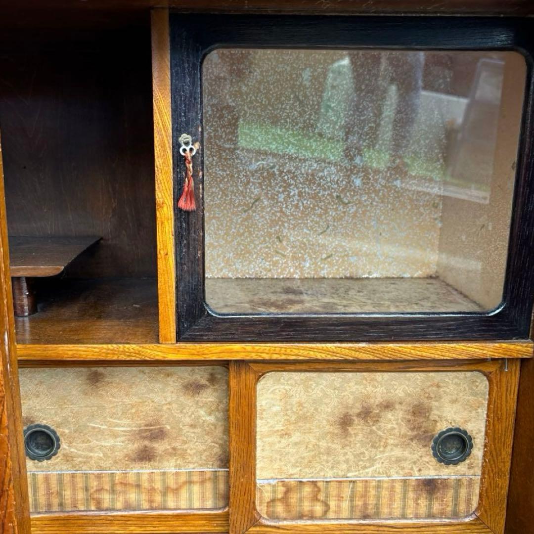 日本のアンティーク 古い茶箪笥 時代箪笥 水屋箪笥 飾り棚 茶棚 食器棚 収納