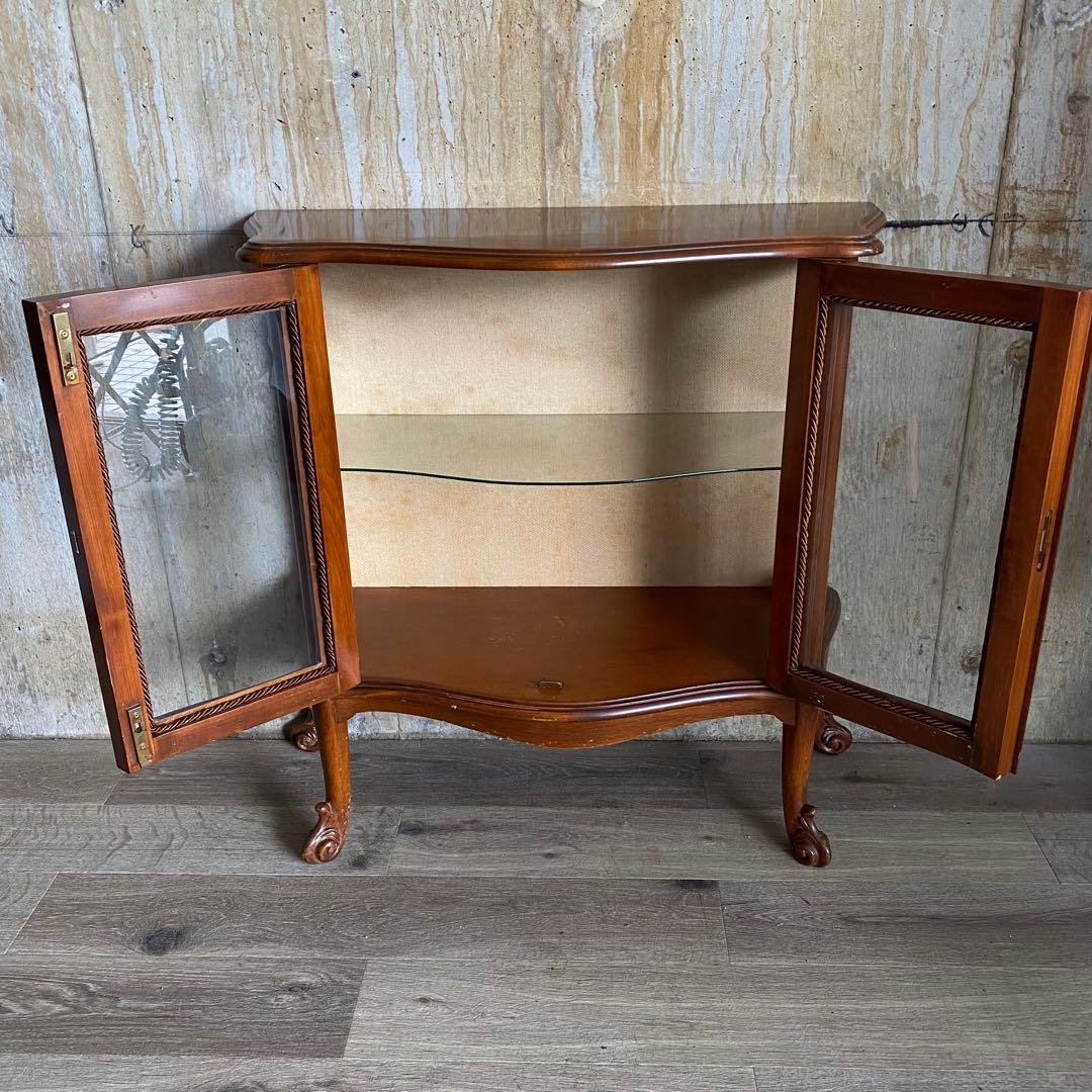 ヴィンテージ ガラスキャビネット　猫脚キャビネット　サイドボード