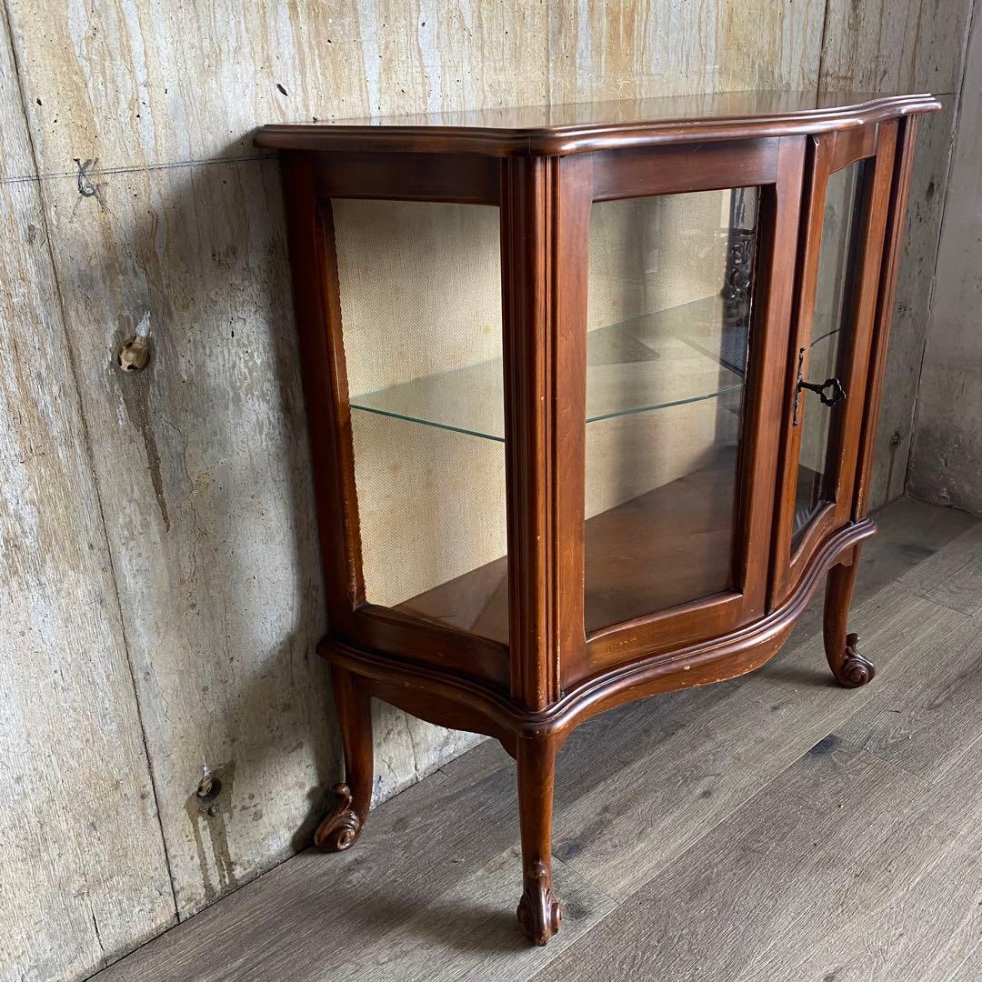 ヴィンテージ ガラスキャビネット　猫脚キャビネット　サイドボード