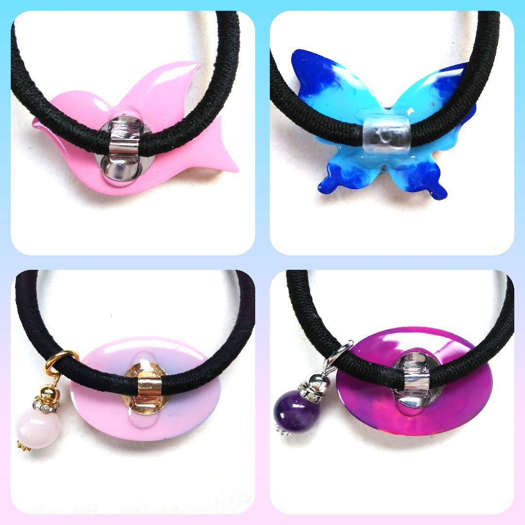 ヘアゴム レジン マトリカリアと可愛い鳥さん ピンク