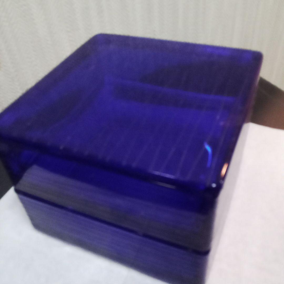 れい河上恭一郎作　瑠璃糸巻文切子姫重 コバルトブルー ガラス 二段