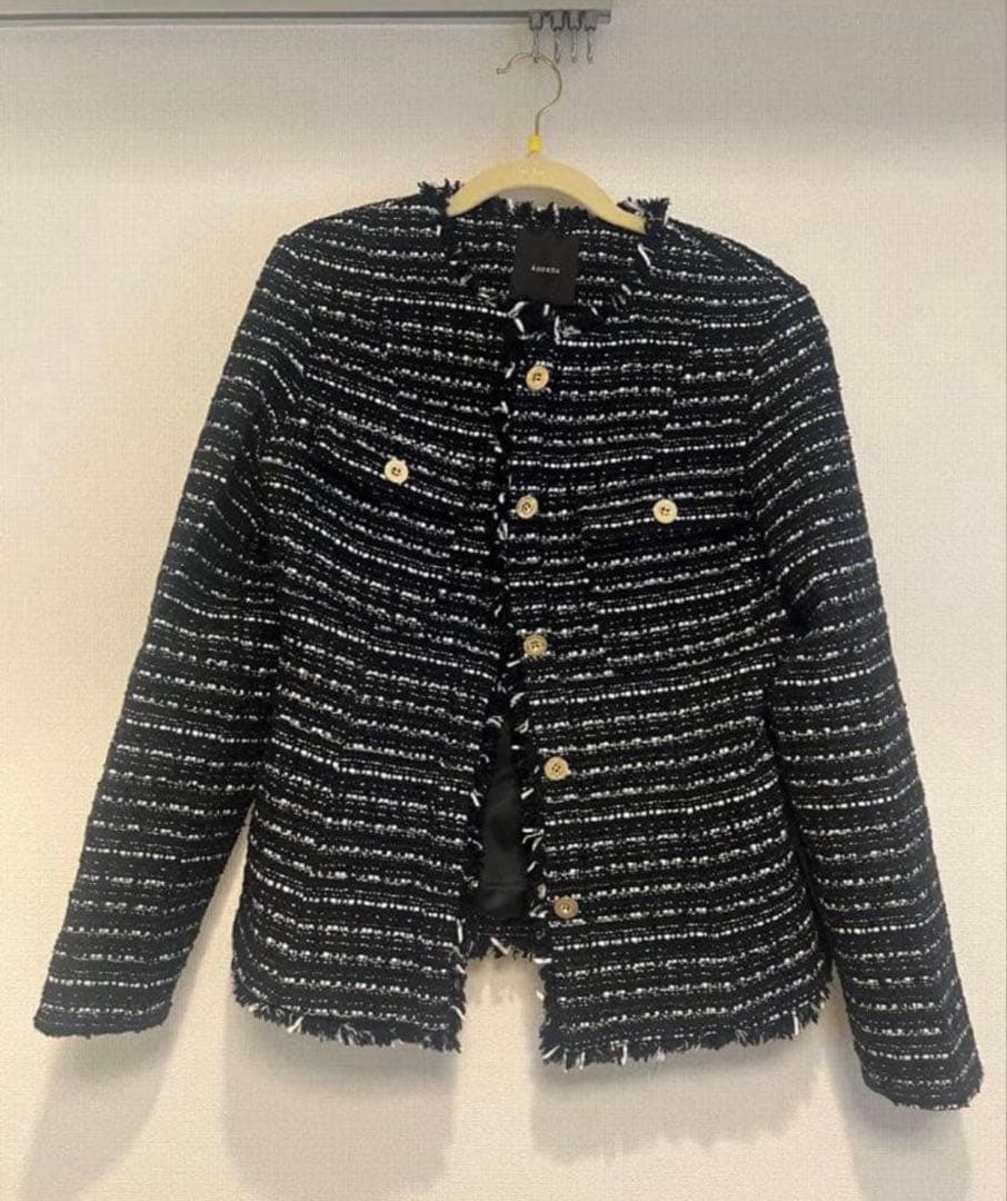 anuans ツイードノーカラーフォルムジャケットS MIX