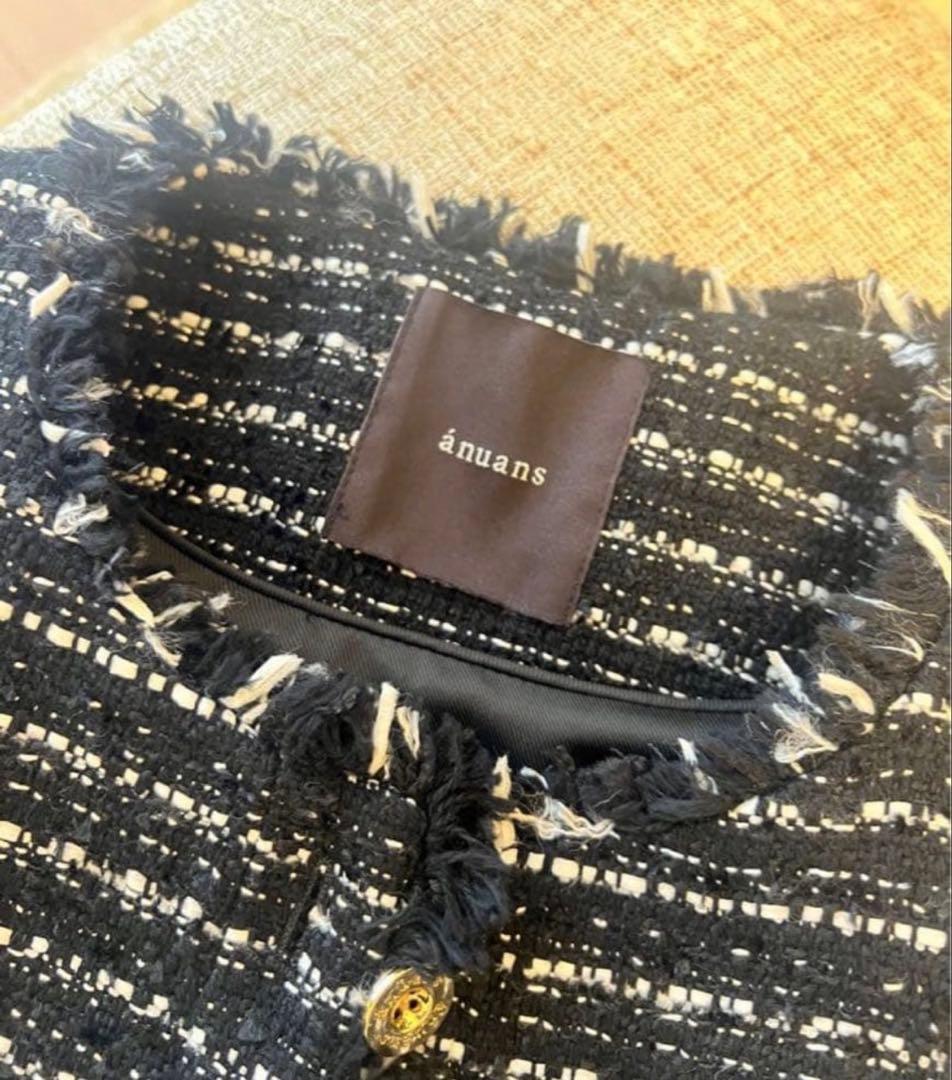 anuans ツイードノーカラーフォルムジャケットS MIX