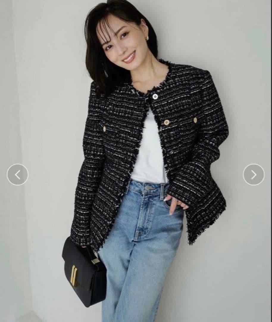 anuans ツイードノーカラーフォルムジャケットS MIX