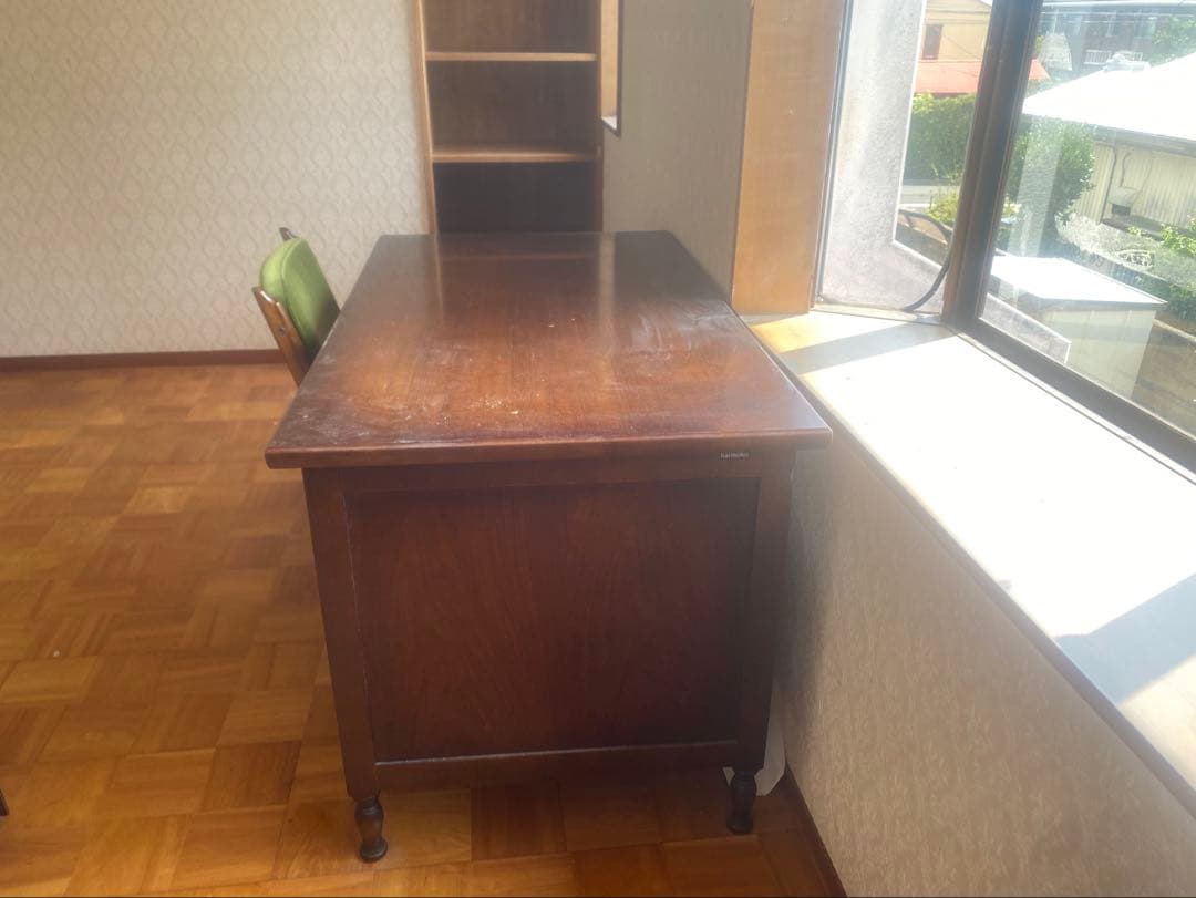 【マリリン】木製デスクと緑色の椅子セット