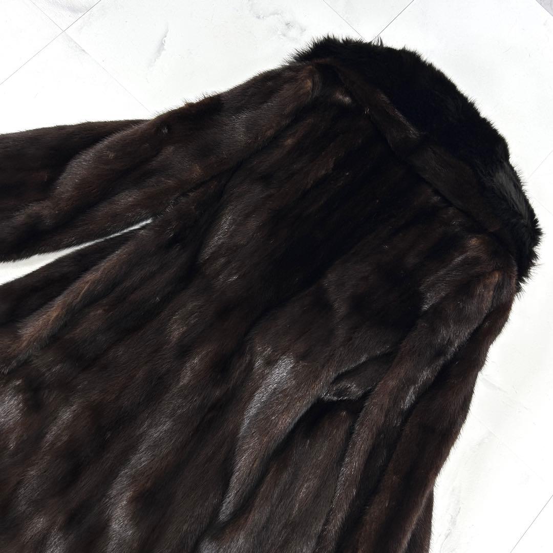 高級 着丈107cm ブラックミンク フォックス 襟 ロングコート 毛皮 鼬
