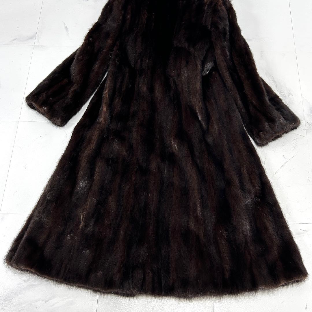 高級 着丈107cm ブラックミンク フォックス 襟 ロングコート 毛皮 鼬