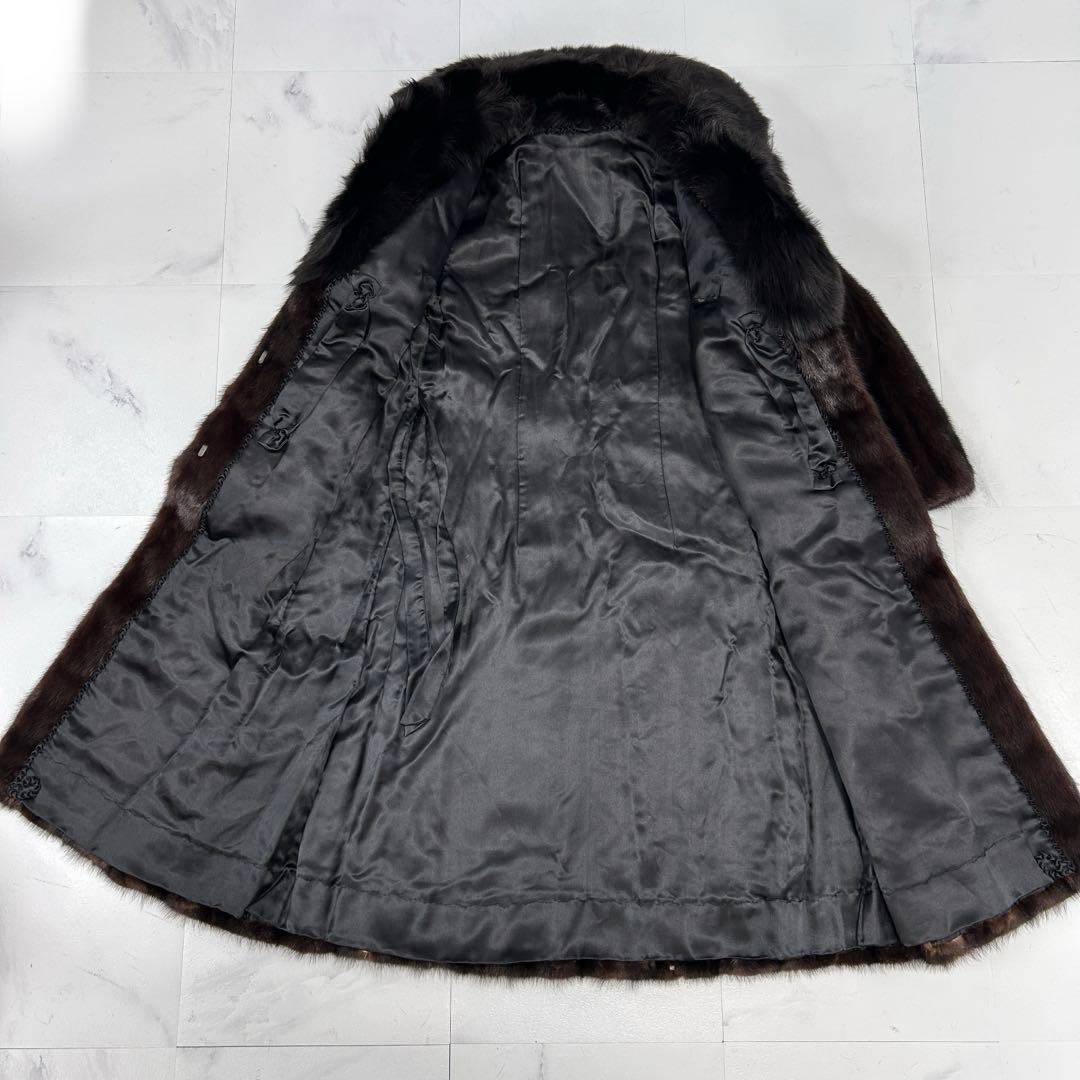 高級 着丈107cm ブラックミンク フォックス 襟 ロングコート 毛皮 鼬