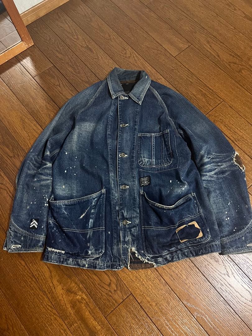 ネイバーフッド　サベーデニム カバーオール ペイント加工　ブランケット