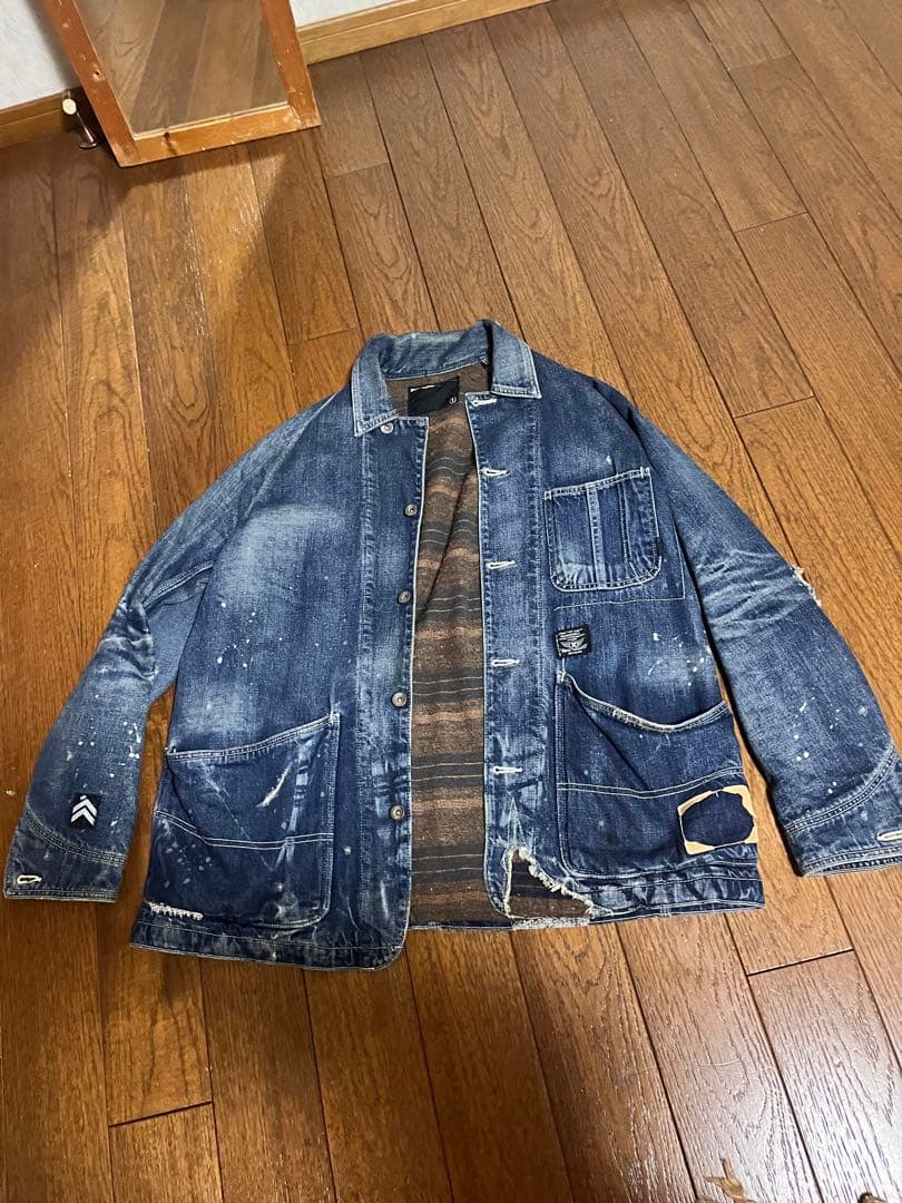 ネイバーフッド　サベーデニム カバーオール ペイント加工　ブランケット