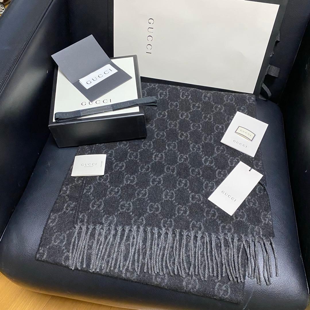 新品✨高級カシミヤGUCCIマフラー❗️箱紙袋セット❗️グッチマフラー　カシミヤ