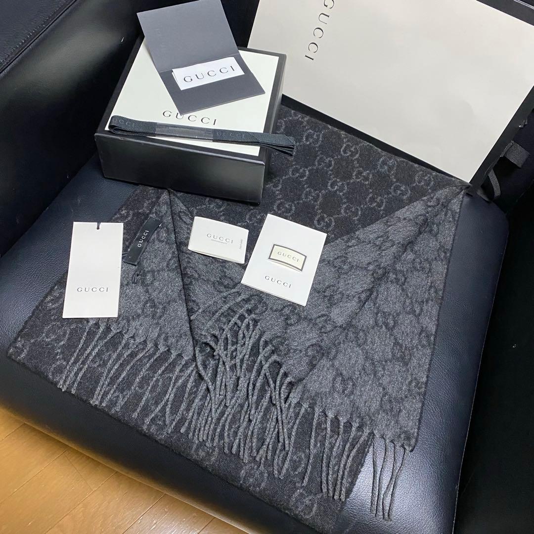 新品✨高級カシミヤGUCCIマフラー❗️箱紙袋セット❗️グッチマフラー　カシミヤ
