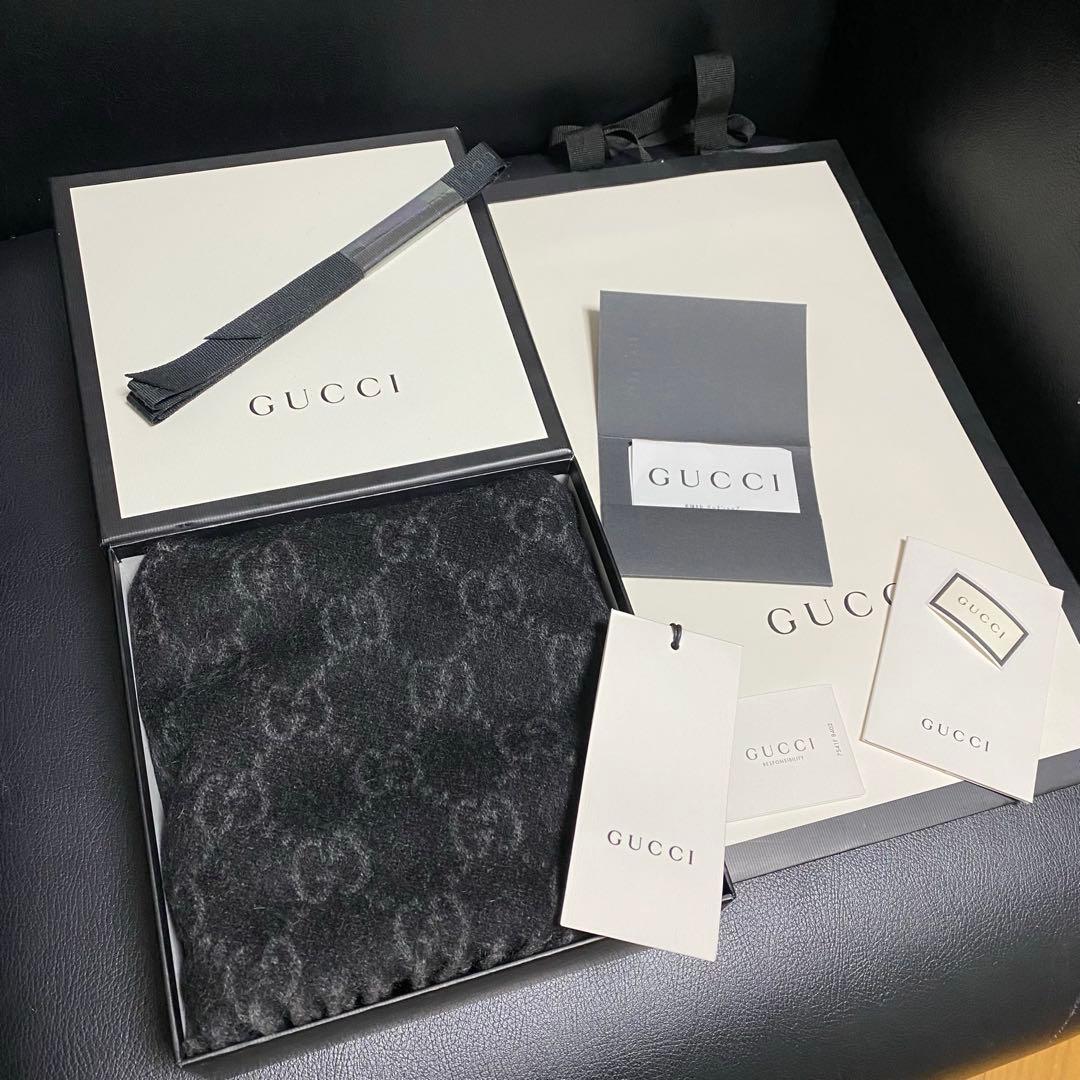 新品✨高級カシミヤGUCCIマフラー❗️箱紙袋セット❗️グッチマフラー　カシミヤ
