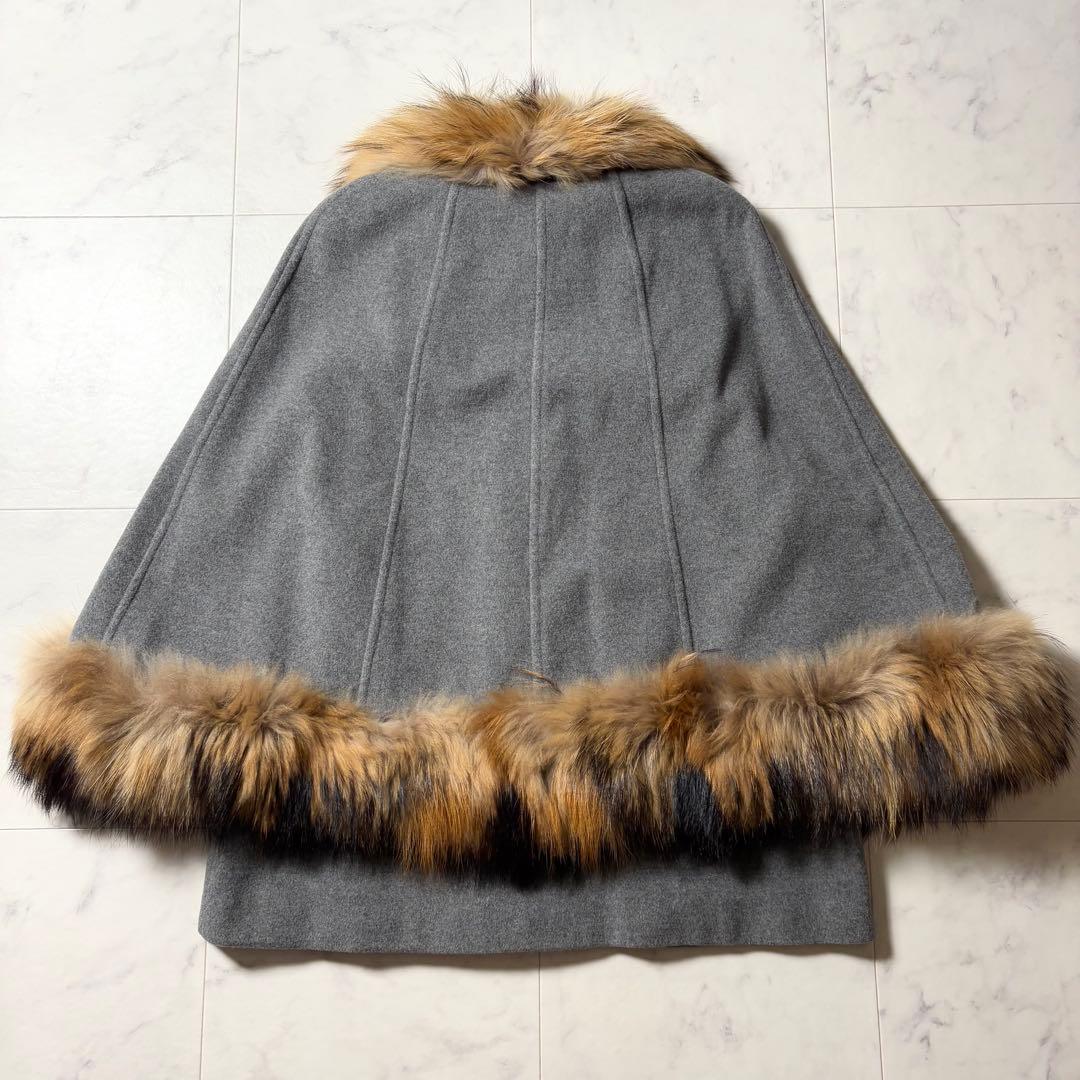 【極美品】グレースクラス リアルファー アンゴラ混 ポンチョ コート 36