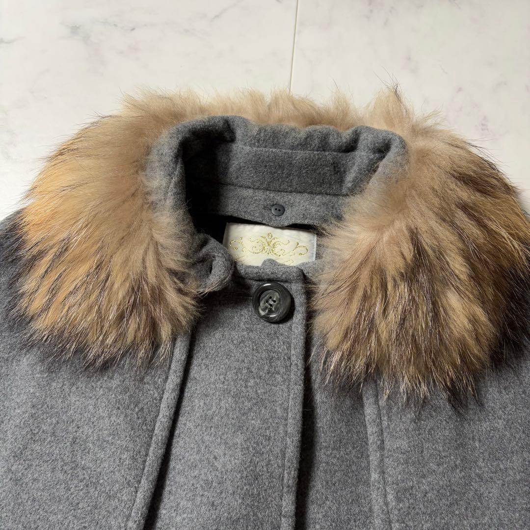 【極美品】グレースクラス リアルファー アンゴラ混 ポンチョ コート 36
