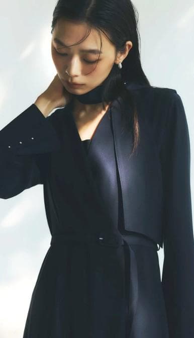 【着用短時間】anuans ダブルサテンクラシカルワンピース NAVY