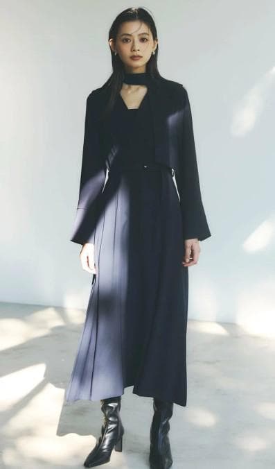 【着用短時間】anuans ダブルサテンクラシカルワンピース NAVY