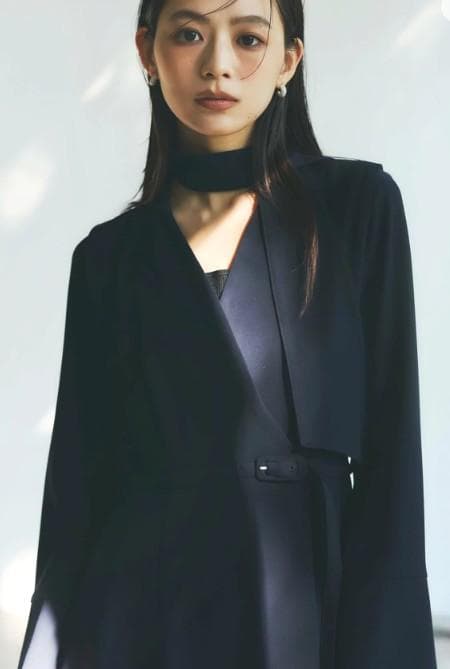 【着用短時間】anuans ダブルサテンクラシカルワンピース NAVY