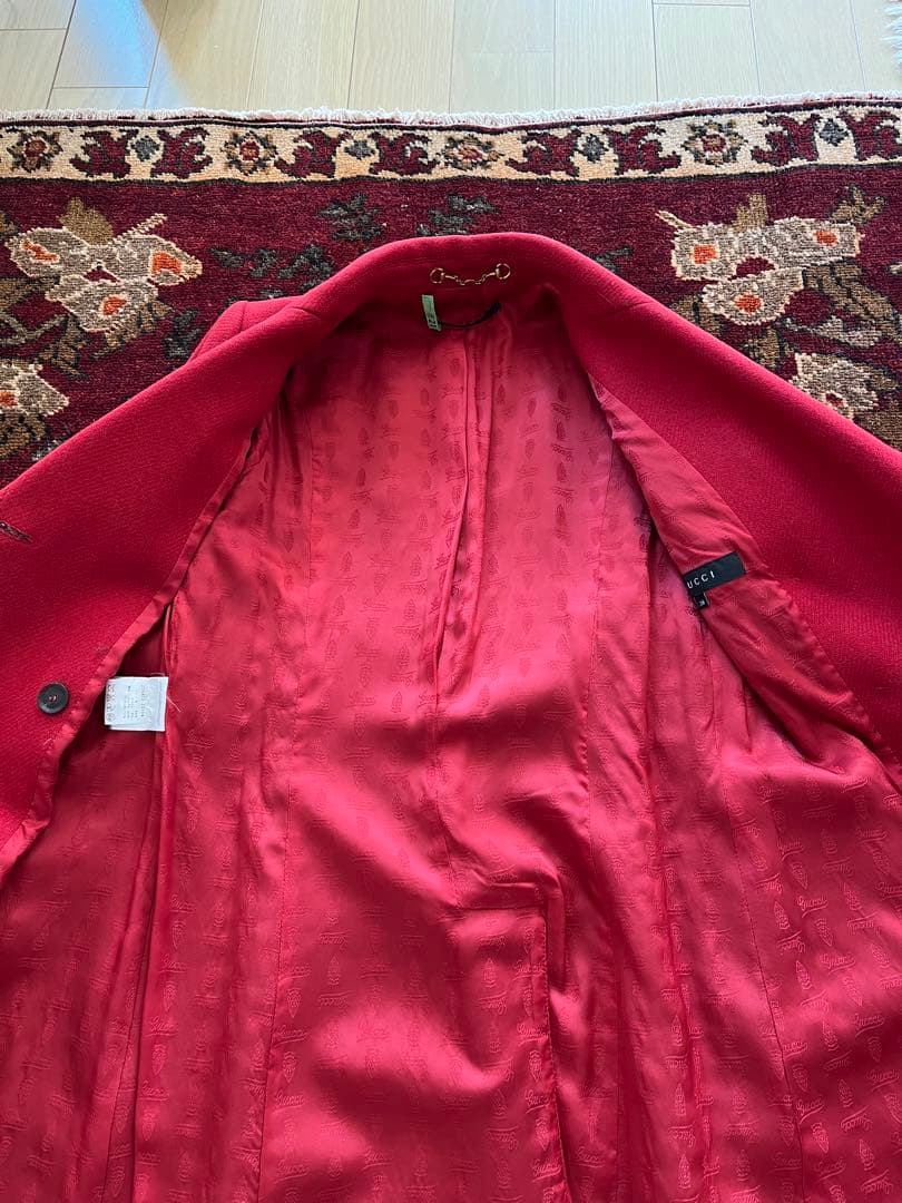 GUCCI 上質ウール　チェスターコート　ピーコート　38 赤　刺繍