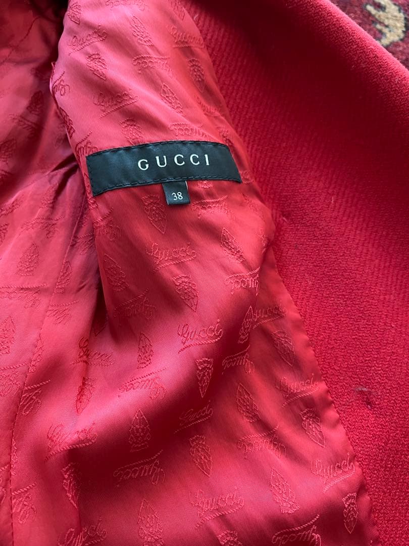 GUCCI 上質ウール　チェスターコート　ピーコート　38 赤　刺繍