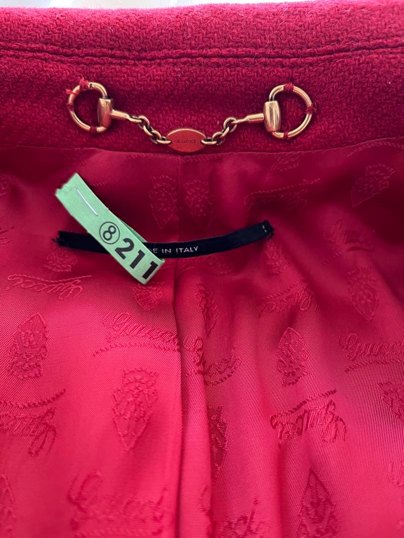 GUCCI 上質ウール　チェスターコート　ピーコート　38 赤　刺繍