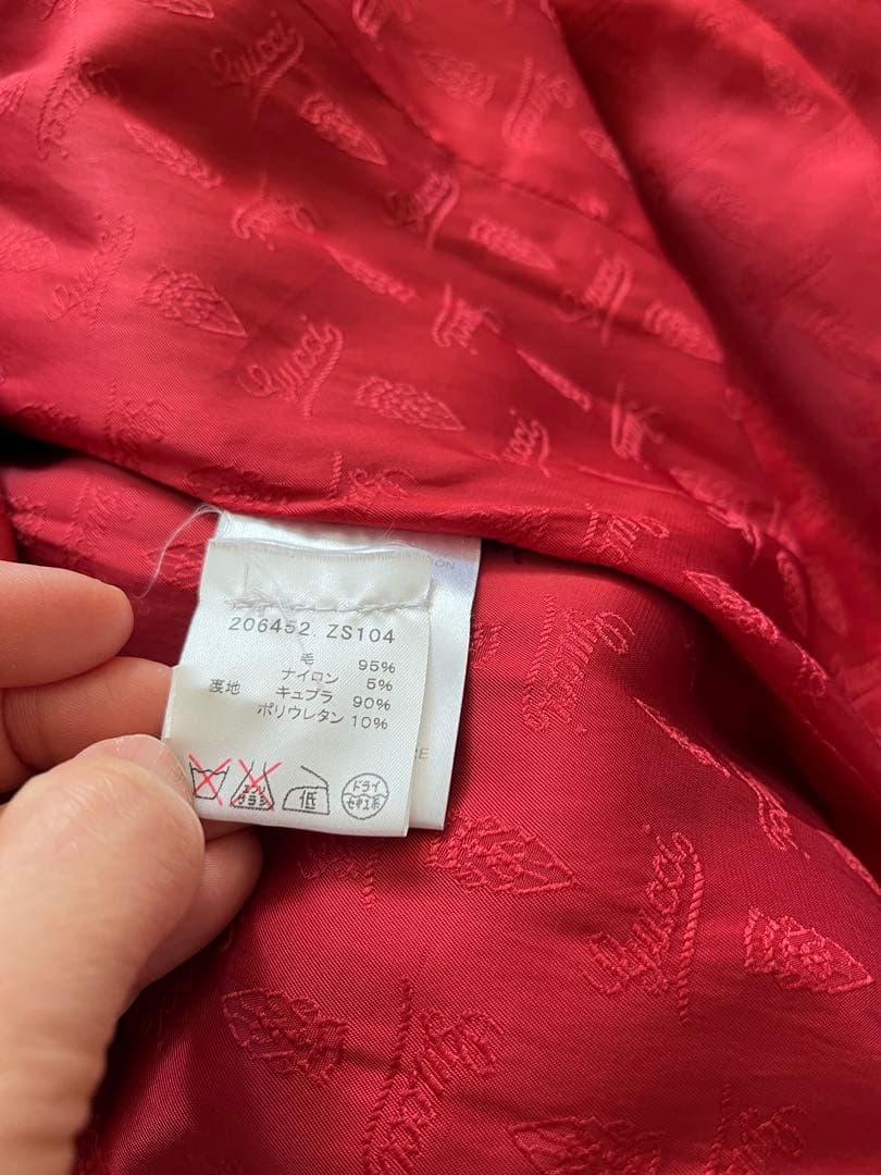GUCCI 上質ウール　チェスターコート　ピーコート　38 赤　刺繍