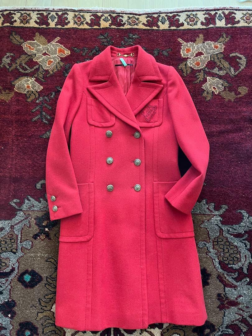 GUCCI 上質ウール　チェスターコート　ピーコート　38 赤　刺繍