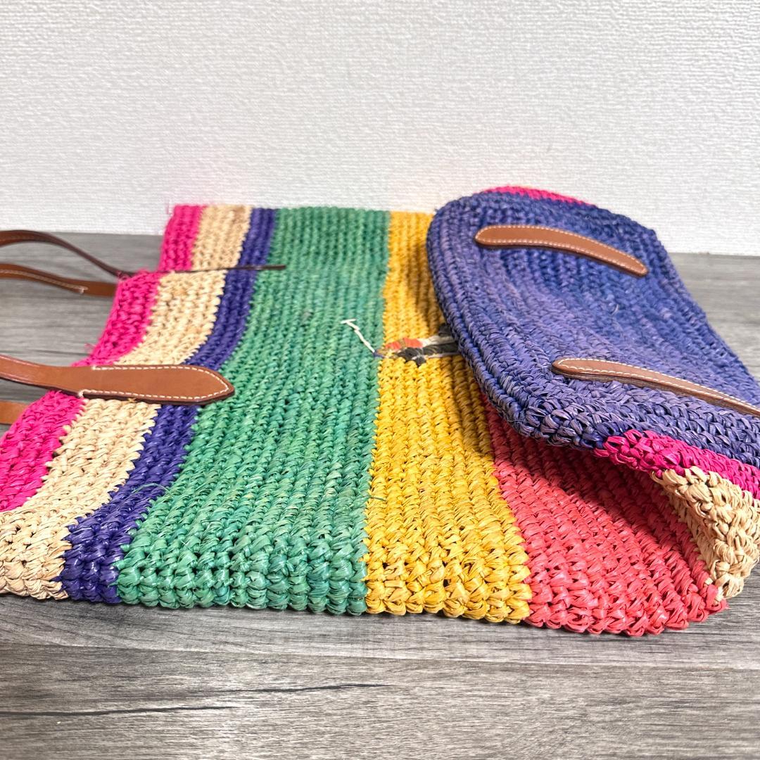 ポロラルフローレン ビッグポニー ラフィアトートバッグ かごバッグ マルチカラー